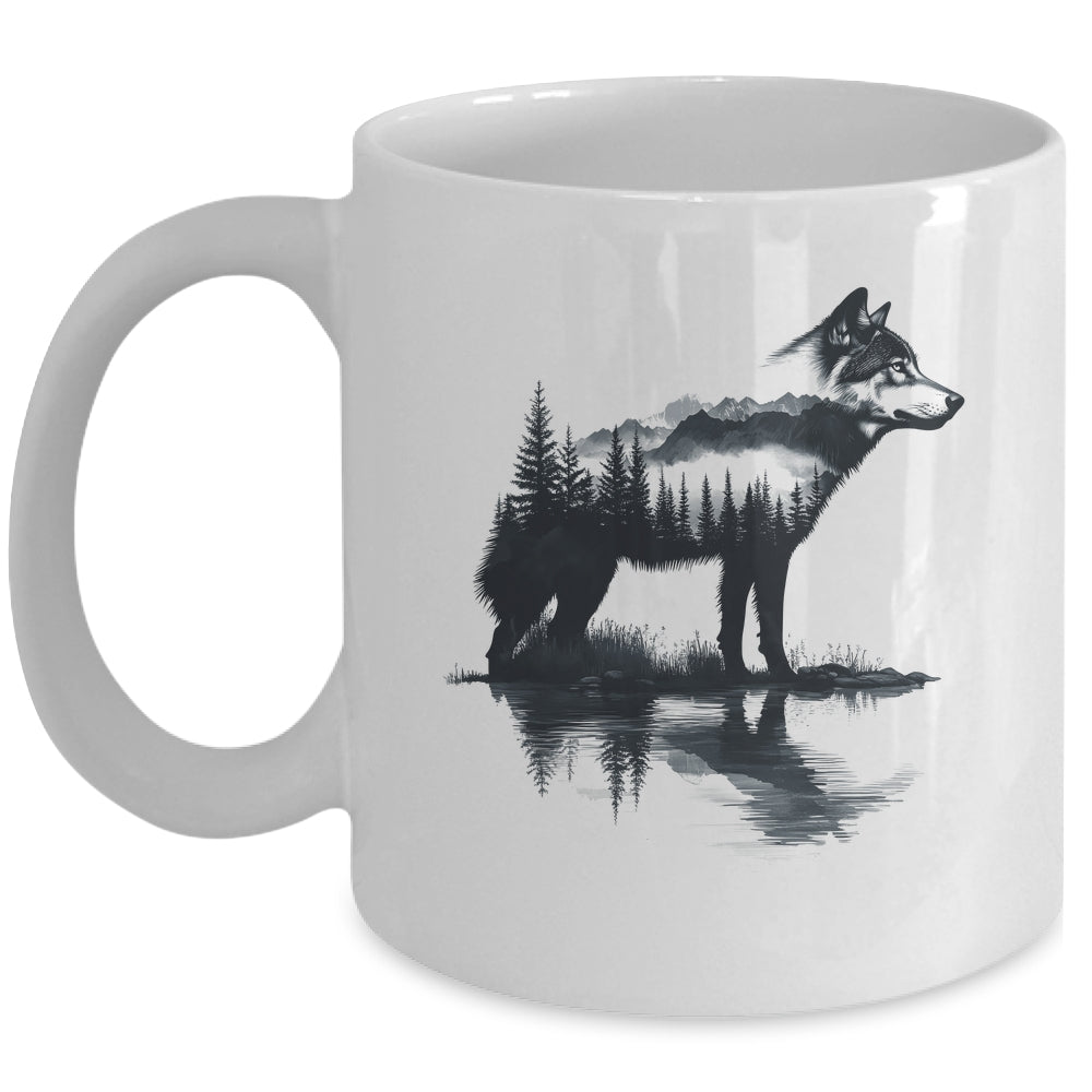 Nature Mountains Adventure Wolf Outdoor Wildlife Forest Mug | siriusteestore