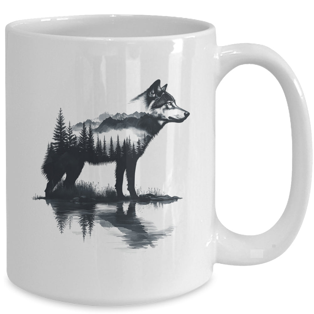 Nature Mountains Adventure Wolf Outdoor Wildlife Forest Mug | siriusteestore