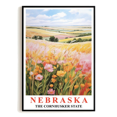 Nebraska Art Print Poster Rolling Hills Floral Fields Cornhusker State Travel Souvenir Wall Art Landscape Painting For Home Living Room Office Bedroom Decor Unframed | siriusteestore