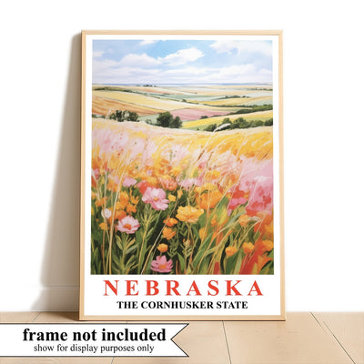 Nebraska Art Print Poster Rolling Hills Floral Fields Cornhusker State Travel Souvenir Wall Art Landscape Painting For Home Living Room Office Bedroom Decor Unframed | siriusteestore