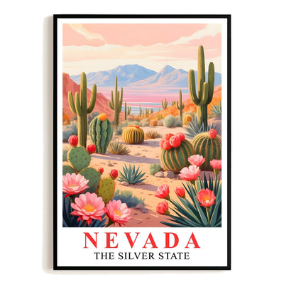 Nevada Print Travel Poster Desert Cactus Mountains Scenic State Souvenir Wall Art Landscape Painting Picture Ideal For Home Living Room Office Bedroom Decor Unframed | siriusteestore