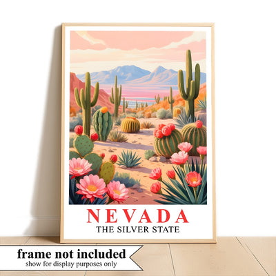 Nevada Print Travel Poster Desert Cactus Mountains Scenic State Souvenir Wall Art Landscape Painting Picture Ideal For Home Living Room Office Bedroom Decor Unframed | siriusteestore