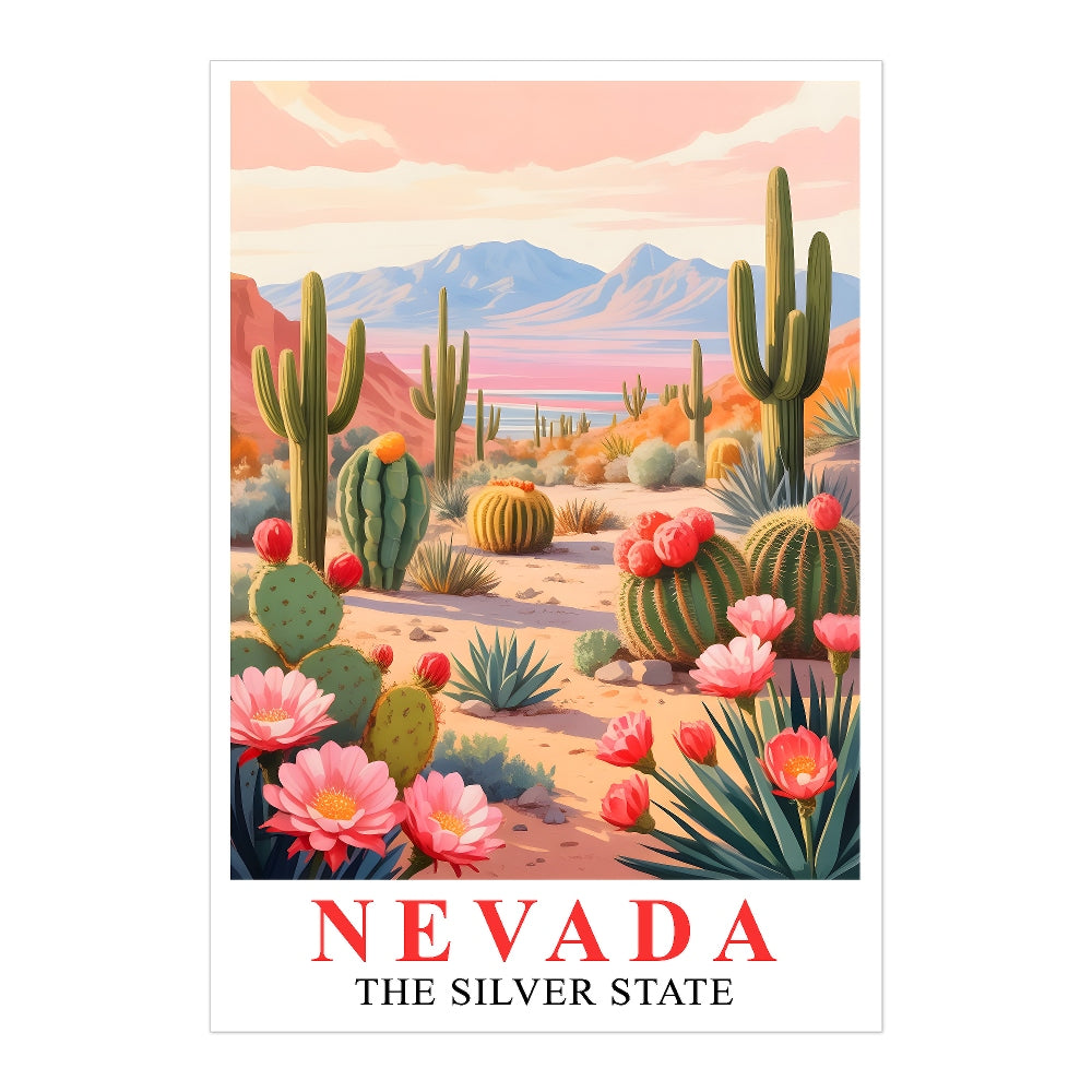Nevada Print Travel Poster Desert Cactus Mountains Scenic State Souvenir Wall Art Landscape Painting Picture Ideal For Home Living Room Office Bedroom Decor Unframed | siriusteestore