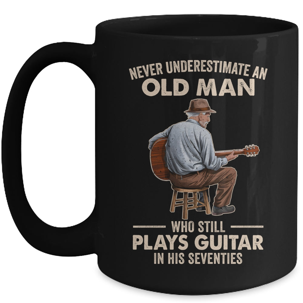 Never Underestimate An Old Man Who Plays Guitar Seventies Mug | siriusteestore