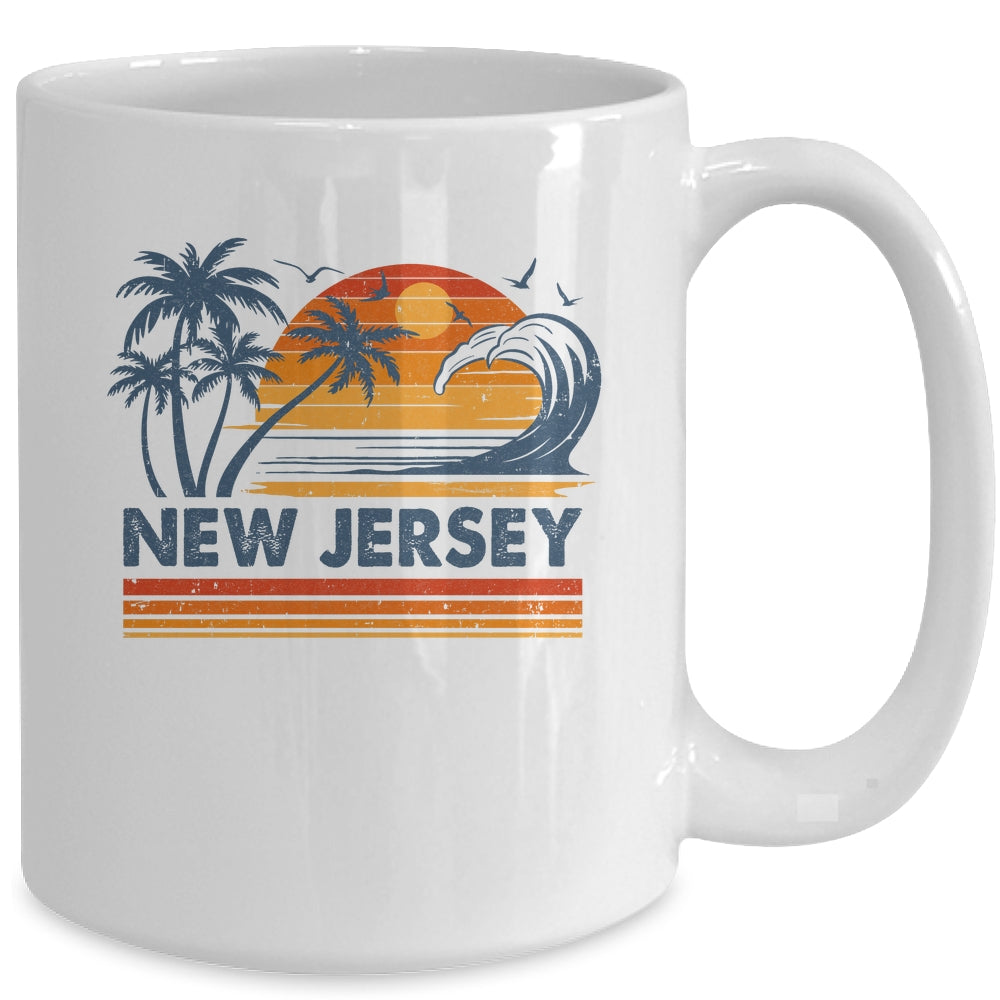 New Jersey Vacation Sunset Cute 70s Vintage Retro Beach Mug | siriusteestore