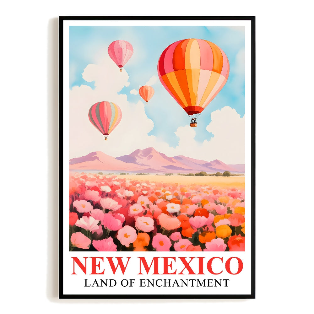New Mexico Print Travel Poster Hot Air Balloon Colors Mountains Souvenir Wall Art Landscape Painting Picture For Home Room Living Room Office Bedroom Decor Unframed | siriusteestore