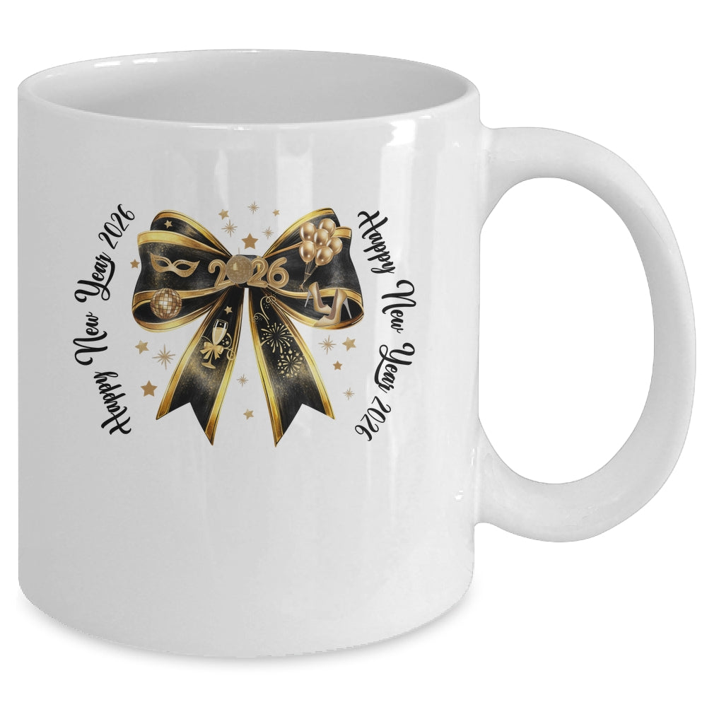 New Year 2026 Coquette Bow New Years Disco Ball Gold Retro Mug | siriusteestore