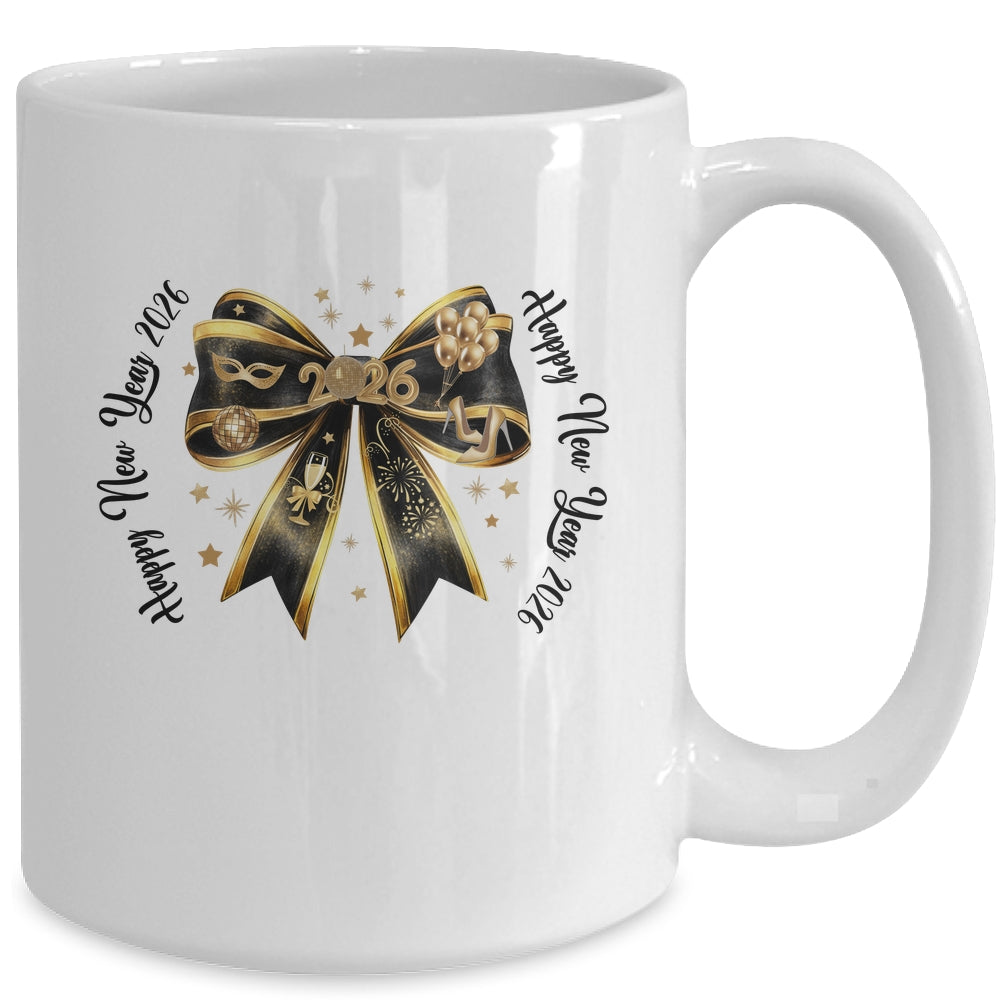 New Year 2026 Coquette Bow New Years Disco Ball Gold Retro Mug | siriusteestore