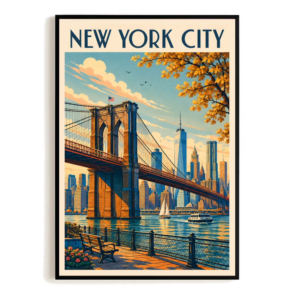 New York City Brooklyn Bridge Vintage Travel Poster Wall Art Decor Souvenir Landscape Print Painting Picture For Family Home Living Room Office Bedroom Unframed | siriusteestore