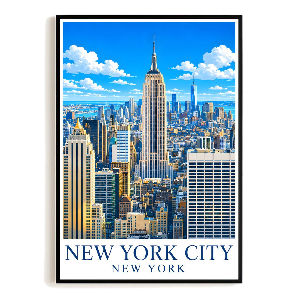 New York City Empire State Building Vintage Travel Poster Skyline Wall Art Landscape Print Painting Ideal For Home Living Room Office Bedroom Decor Unframed | siriusteestore