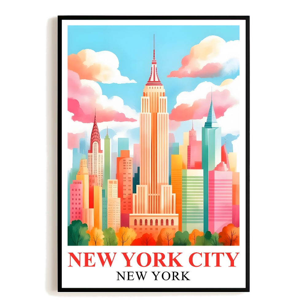 New York City Print Travel Poster Colorful Urban Skyline Souvenir Wall Art Landscape Painting Picture Ideal For Home Room Living Room Office Bedroom Decor Unframed | siriusteestore