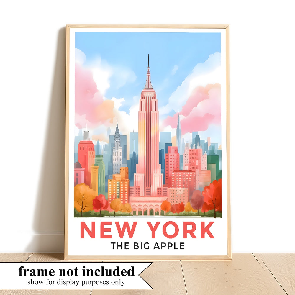 New York City Print Travel Poster Retro Big Apple NY City Souvenir Wall Art Landscape Painting Picture Suitable For Home Room Living Room Office Bedroom Decor Unframed | siriusteestore