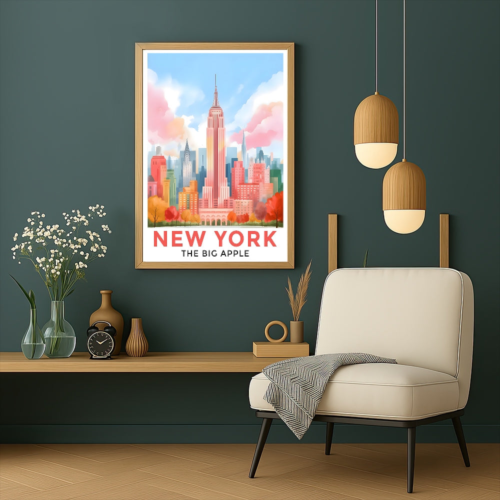 New York City Print Travel Poster Retro Big Apple NY City Souvenir Wall Art Landscape Painting Picture Suitable For Home Room Living Room Office Bedroom Decor Unframed | siriusteestore