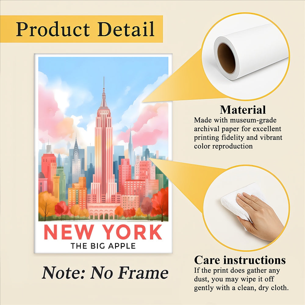 New York City Print Travel Poster Retro Big Apple NY City Souvenir Wall Art Landscape Painting Picture Suitable For Home Room Living Room Office Bedroom Decor Unframed | siriusteestore