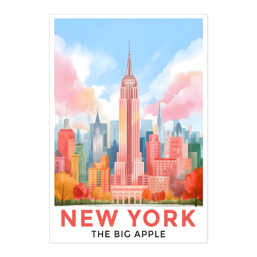New York City Print Travel Poster Retro Big Apple NY City Souvenir Wall Art Landscape Painting Picture Suitable For Home Room Living Room Office Bedroom Decor Unframed | siriusteestore