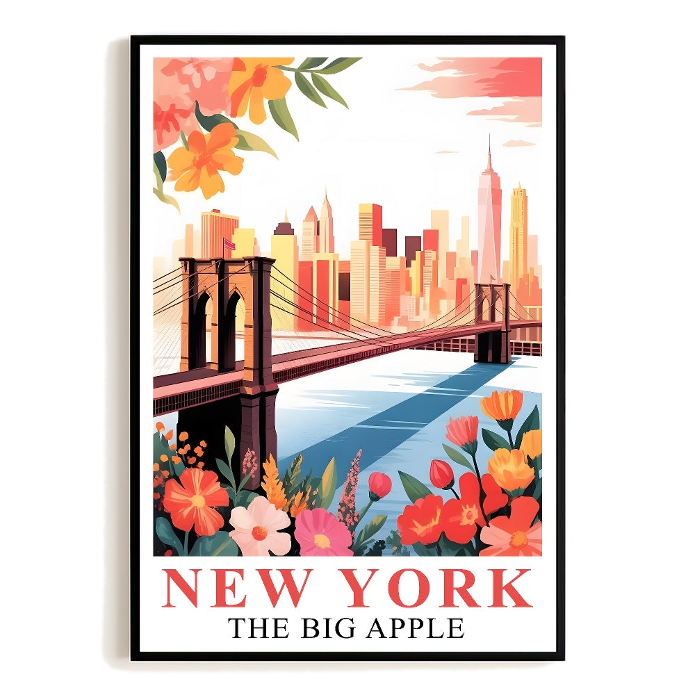 New York City Travel Print Poster Brooklyn Bridge Big Apple State NY Souvenir Wall Art Landscape Picture For Home Room Living Room Office Bedroom Decor Unframed | siriusteestore