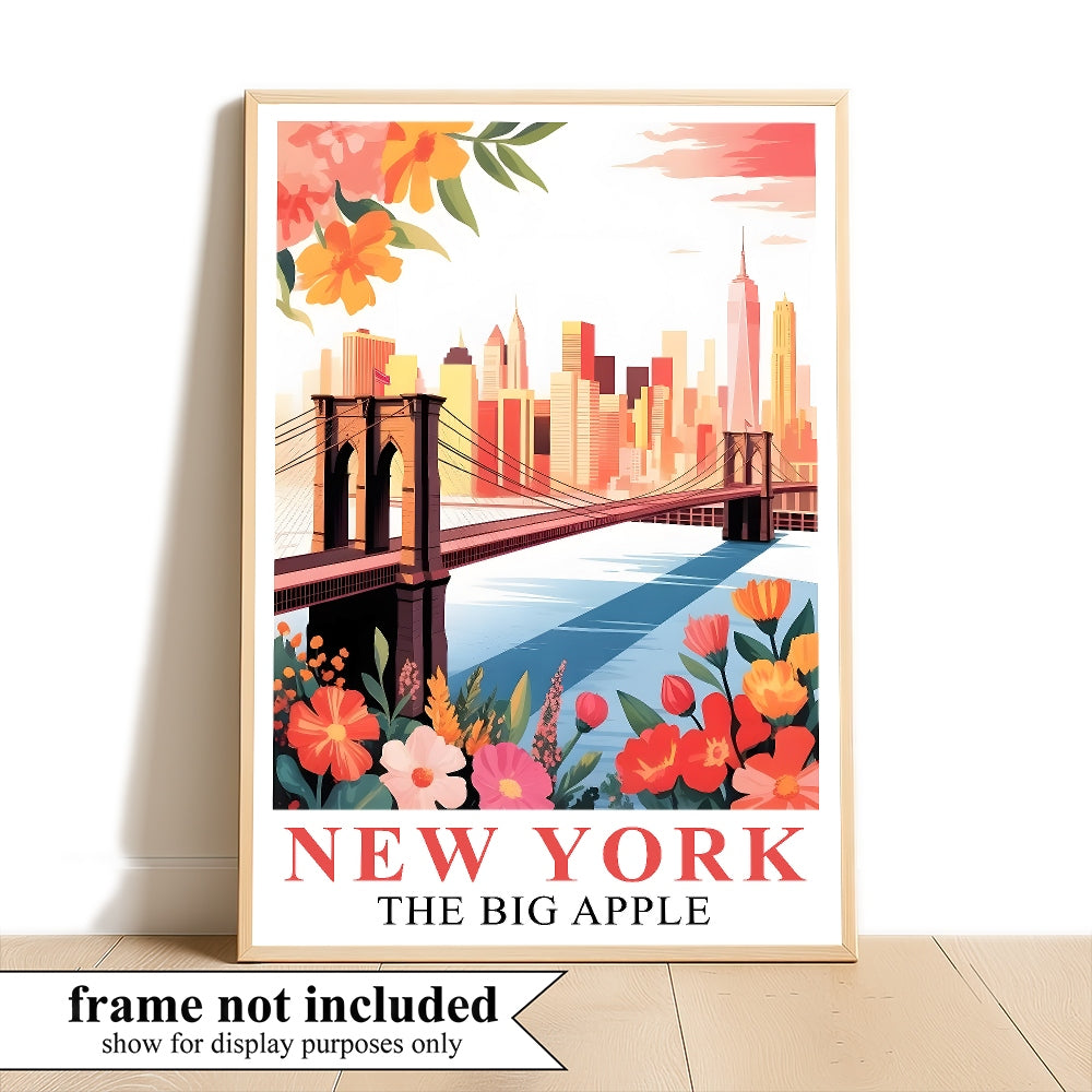New York City Travel Print Poster Brooklyn Bridge Big Apple State NY Souvenir Wall Art Landscape Picture For Home Room Living Room Office Bedroom Decor Unframed | siriusteestore