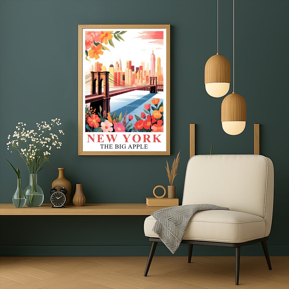 New York City Travel Print Poster Brooklyn Bridge Big Apple State NY Souvenir Wall Art Landscape Picture For Home Room Living Room Office Bedroom Decor Unframed | siriusteestore