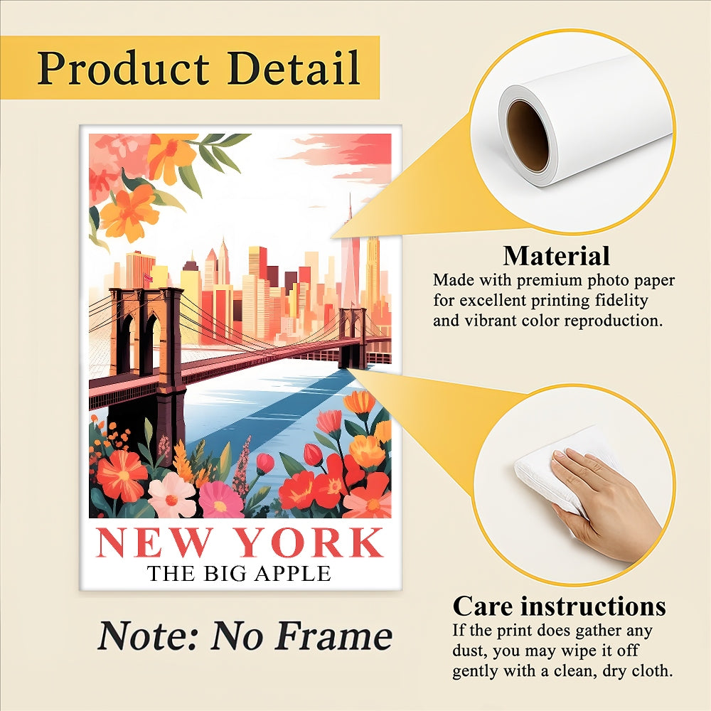 New York City Travel Print Poster Brooklyn Bridge Big Apple State NY Souvenir Wall Art Landscape Picture For Home Room Living Room Office Bedroom Decor Unframed | siriusteestore