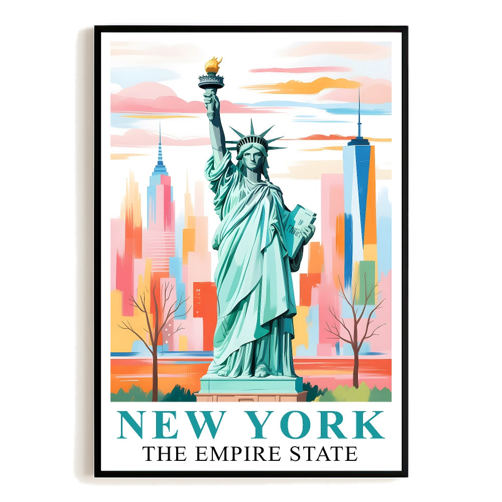 New York City Travel Print Poster Statue Of Liberty Empire State NY Souvenir Wall Art Landscape Painting Picture For Home Room Living Room Bedroom Decor Unframed | siriusteestore