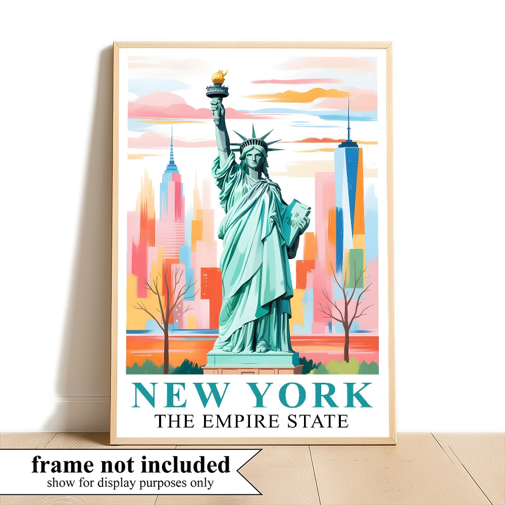 New York City Travel Print Poster Statue Of Liberty Empire State NY Souvenir Wall Art Landscape Painting Picture For Home Room Living Room Bedroom Decor Unframed | siriusteestore