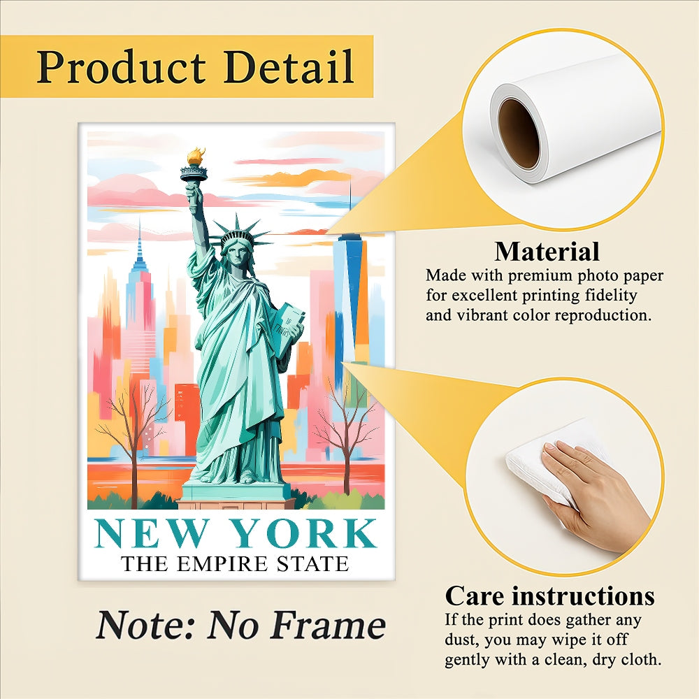 New York City Travel Print Poster Statue Of Liberty Empire State NY Souvenir Wall Art Landscape Painting Picture For Home Room Living Room Bedroom Decor Unframed | siriusteestore