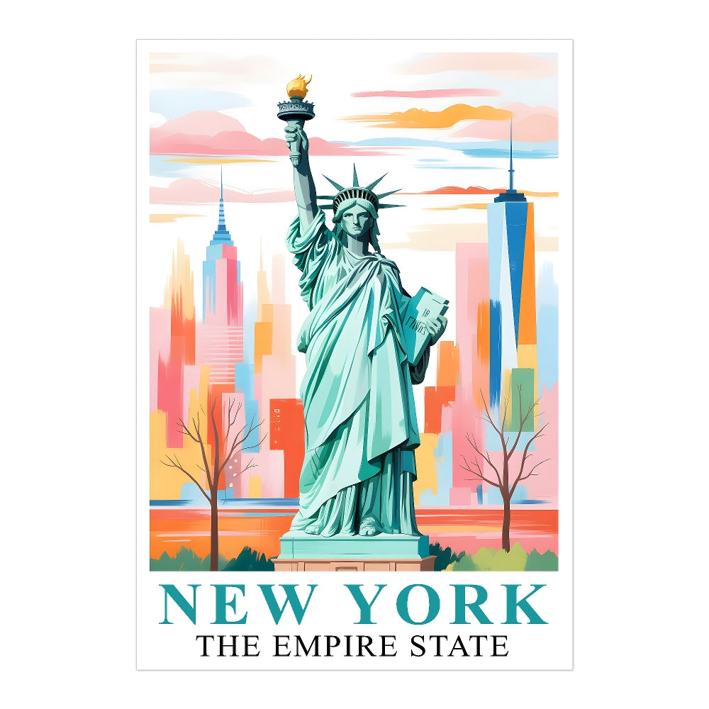 New York City Travel Print Poster Statue Of Liberty Empire State NY Souvenir Wall Art Landscape Painting Picture For Home Room Living Room Bedroom Decor Unframed | siriusteestore