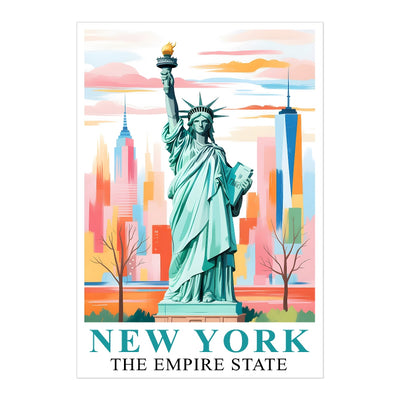 New York City Travel Print Poster Statue Of Liberty Empire State NY Souvenir Wall Art Landscape Painting Picture For Home Room Living Room Bedroom Decor Unframed | siriusteestore