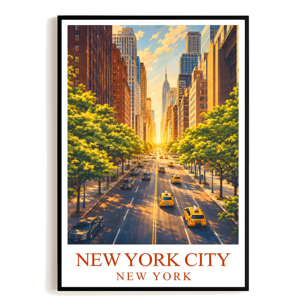New York City Vintage Travel Poster Manhattan Street View Yellow Taxi Wall Art Landscape Print Painting Ideal For Home Living Room Office Bedroom Decor Unframed | siriusteestore
