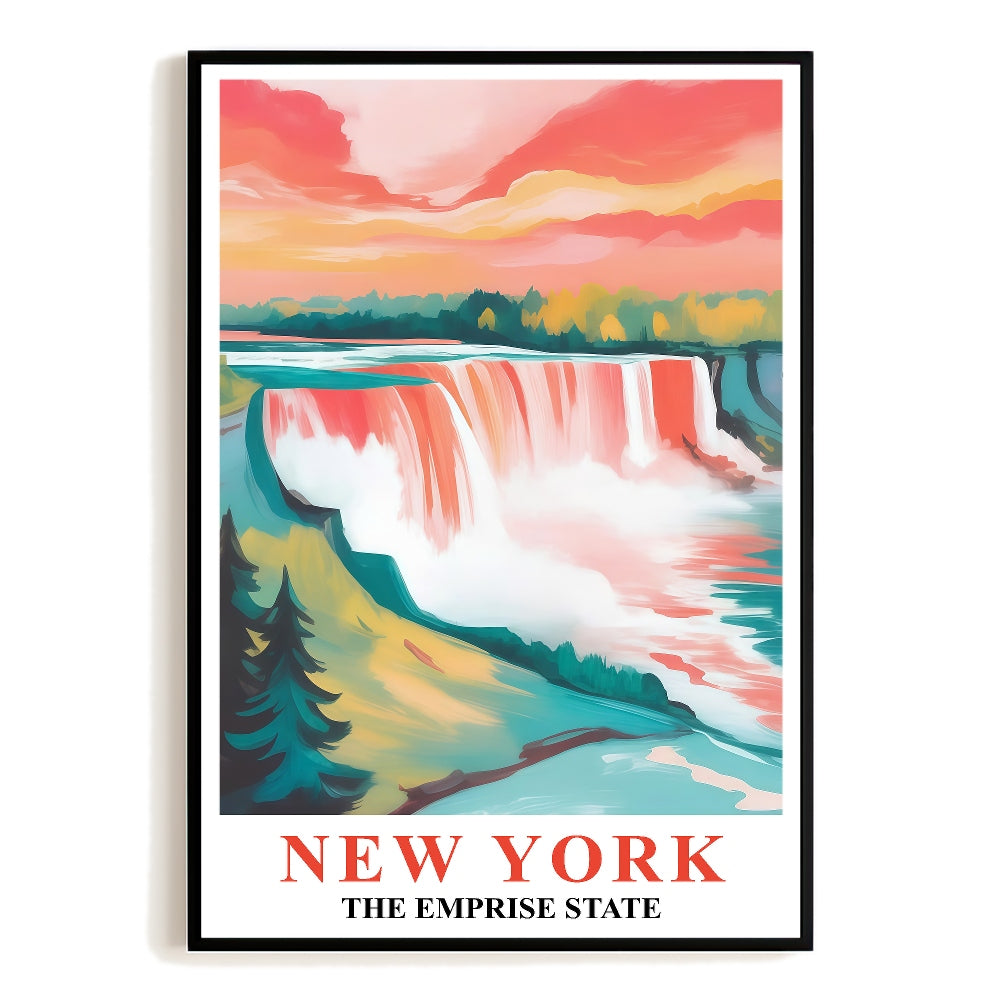 New York Travel Poster Vintage Waterfall Colorful The Empire State Souvenir Wall Art Landscape Print Painting Picture For Home Living Room Office Bedroom Decor Unframed | siriusteestore