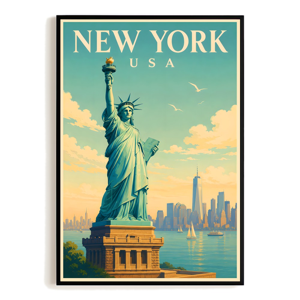 New York Usa Statue Of Liberty Vintage Travel Poster Wall Art Decor Landscape Print Painting Picture For Home Living Room Office Bedroom Dorm Decor Unframed | siriusteestore