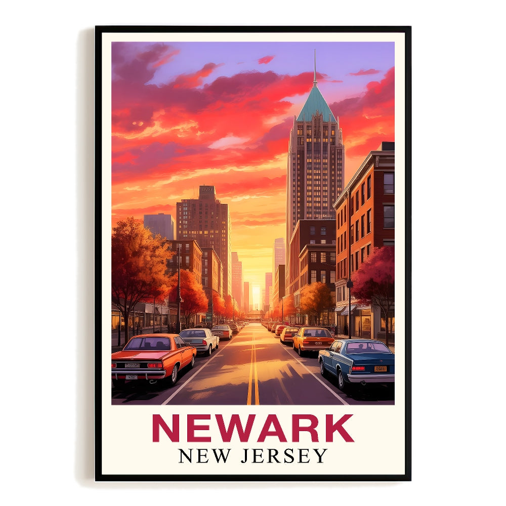 Newark New Jersey Print Vintage Travel Poster Sunset Vibrant Cityscape Souvenir Wall Art Landscape Painting Picture For Home Decor Living Room Office Bedroom Unframed | siriusteestore