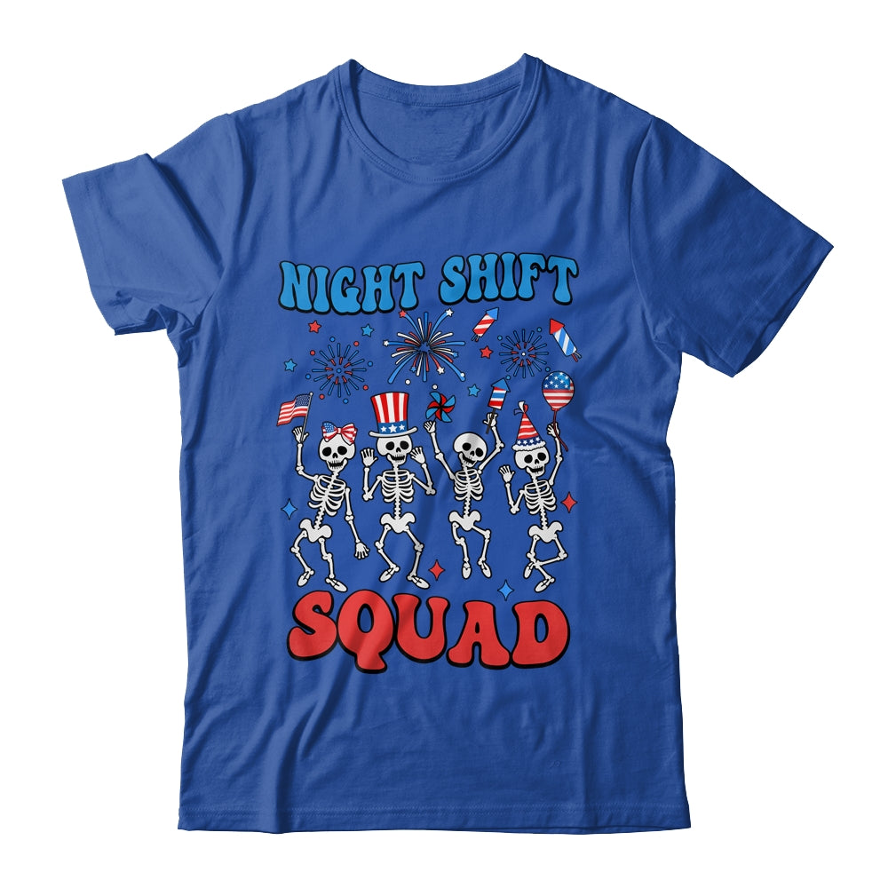 Night Shift Nurse 4th Of July Skeletons Night Shift Squad Shirt & Tank Top | siriusteestore