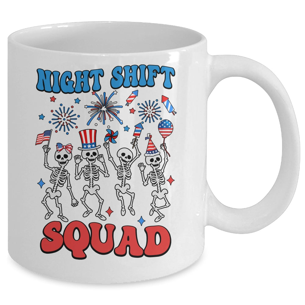 Night Shift Nurse 4th Of July Skeletons Night Shift Squad Mug | siriusteestore