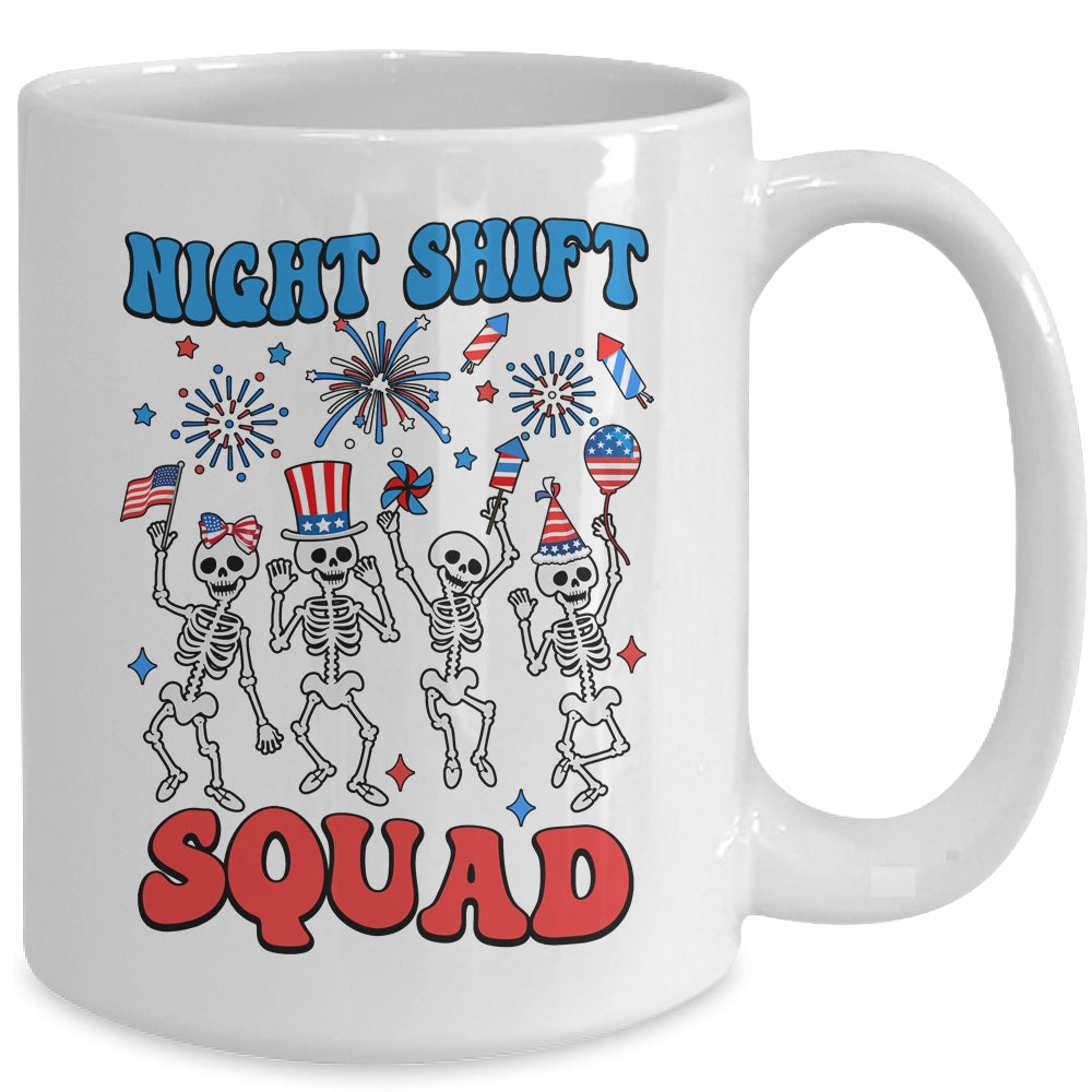 Night Shift Nurse 4th Of July Skeletons Night Shift Squad Mug | siriusteestore