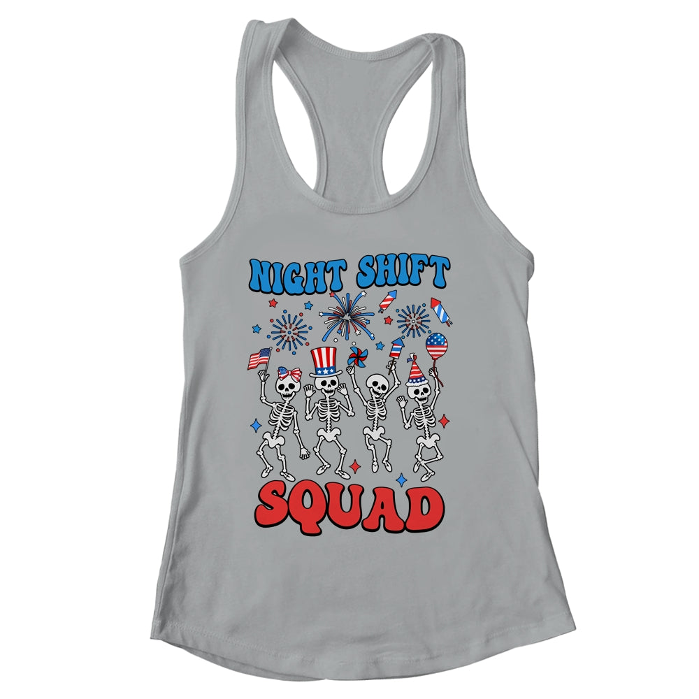 Night Shift Nurse 4th Of July Skeletons Night Shift Squad Shirt & Tank Top | siriusteestore