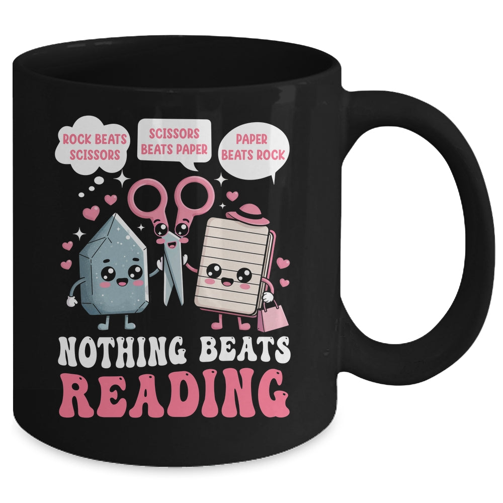 Nothing Beats Reading Book Librarian Rock Paper Scissors Mug | siriusteestore