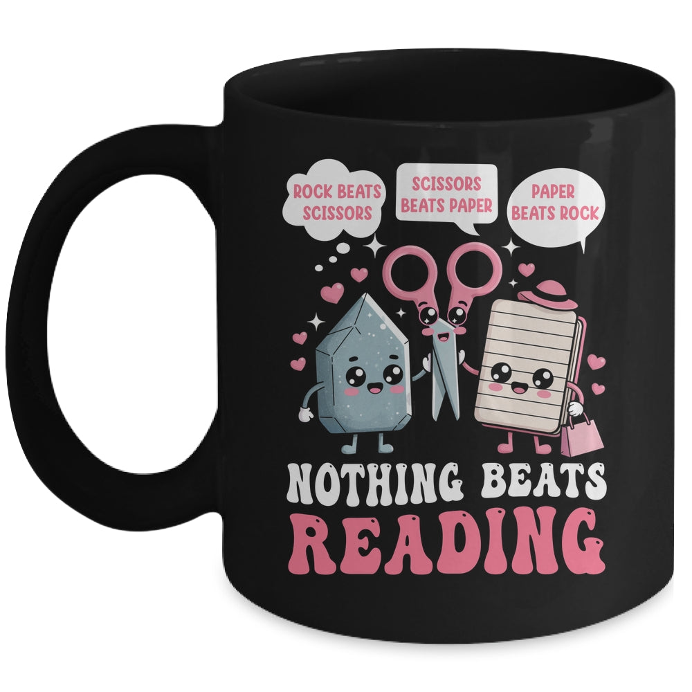 Nothing Beats Reading Book Librarian Rock Paper Scissors Mug | siriusteestore