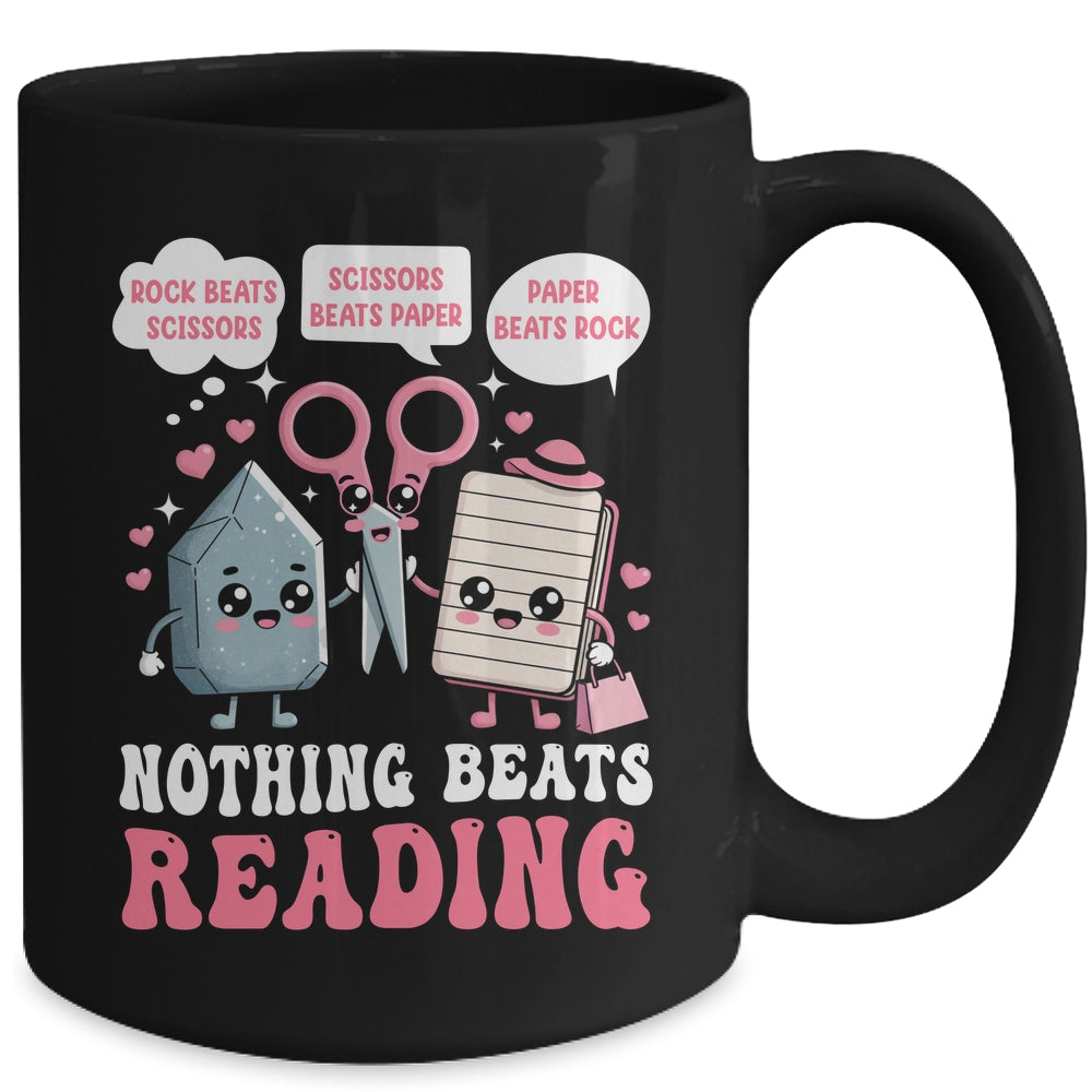 Nothing Beats Reading Book Librarian Rock Paper Scissors Mug | siriusteestore