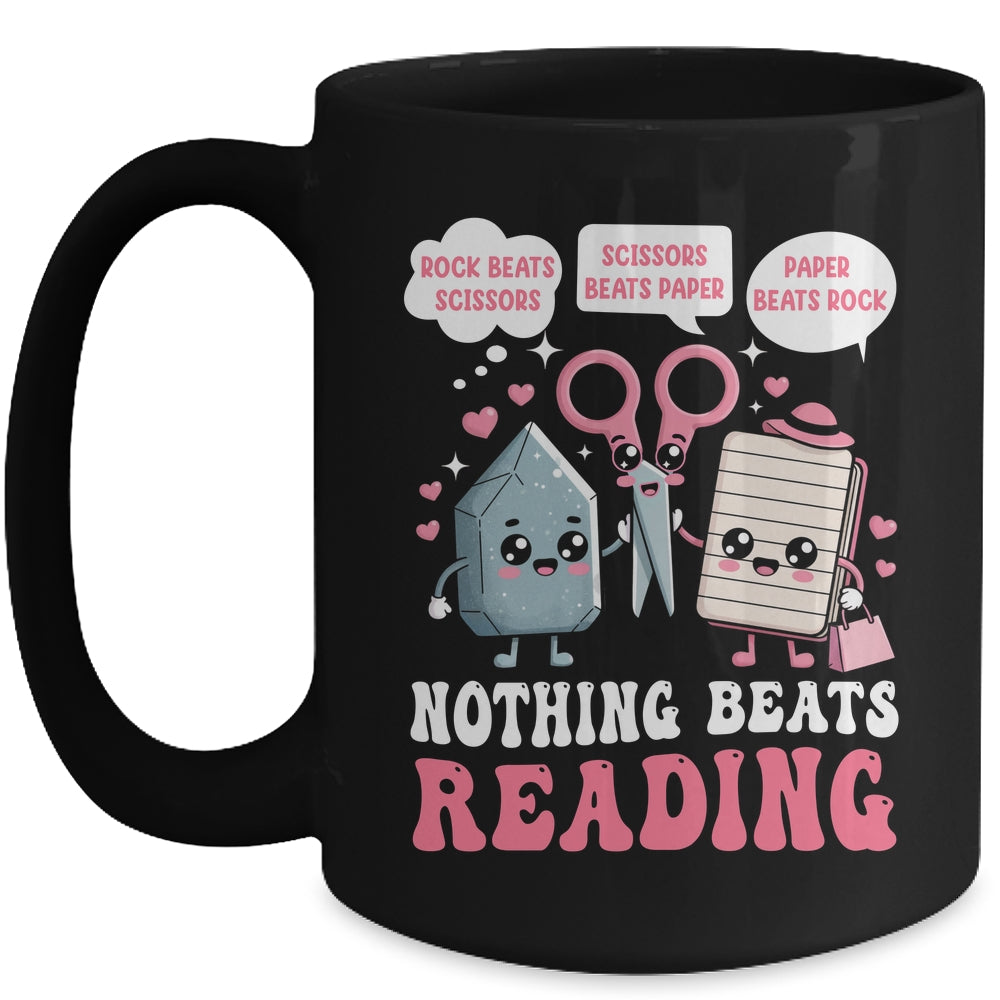 Nothing Beats Reading Book Librarian Rock Paper Scissors Mug | siriusteestore