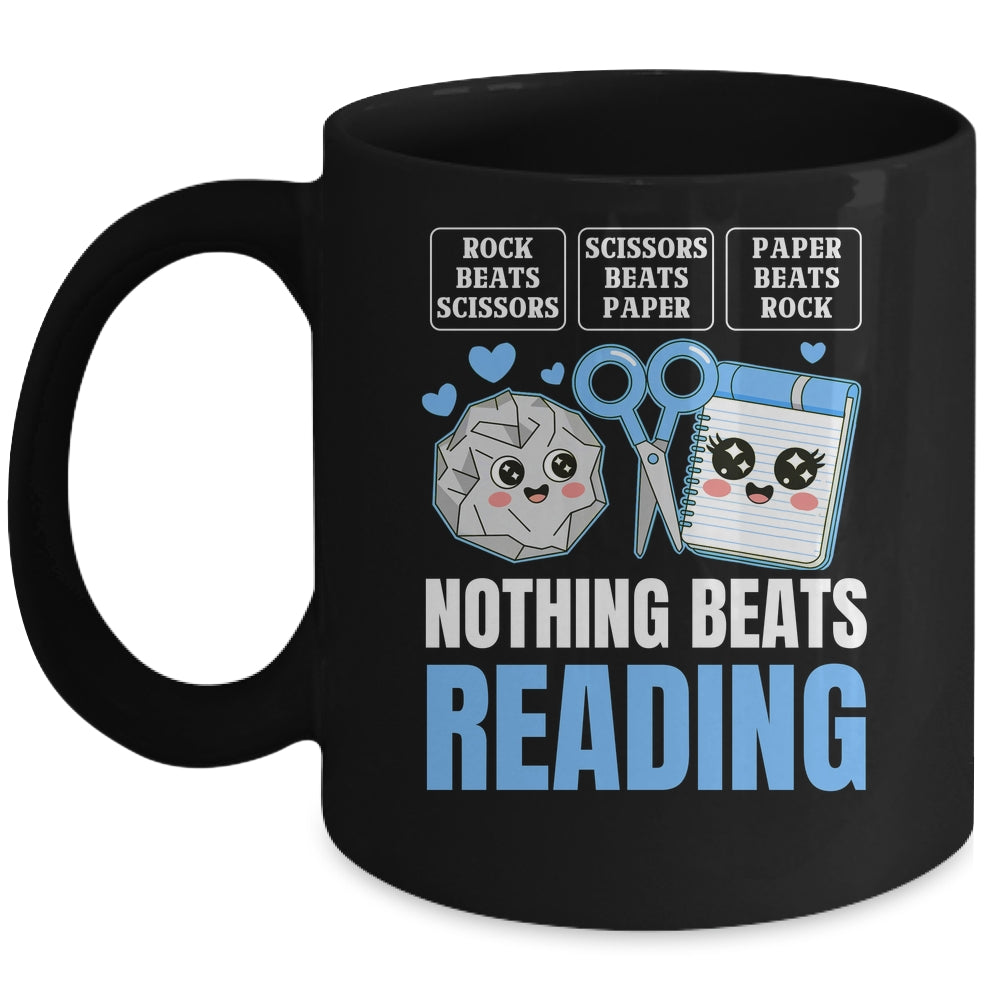 Nothing Beats Reading Rock Paper Scissors Funny Book Lover Mug | siriusteestore