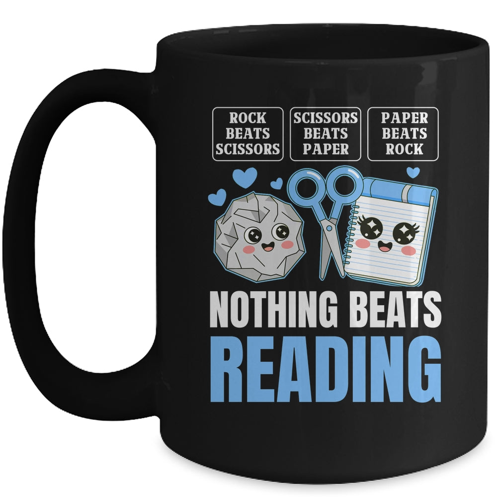 Nothing Beats Reading Rock Paper Scissors Funny Book Lover Mug | siriusteestore