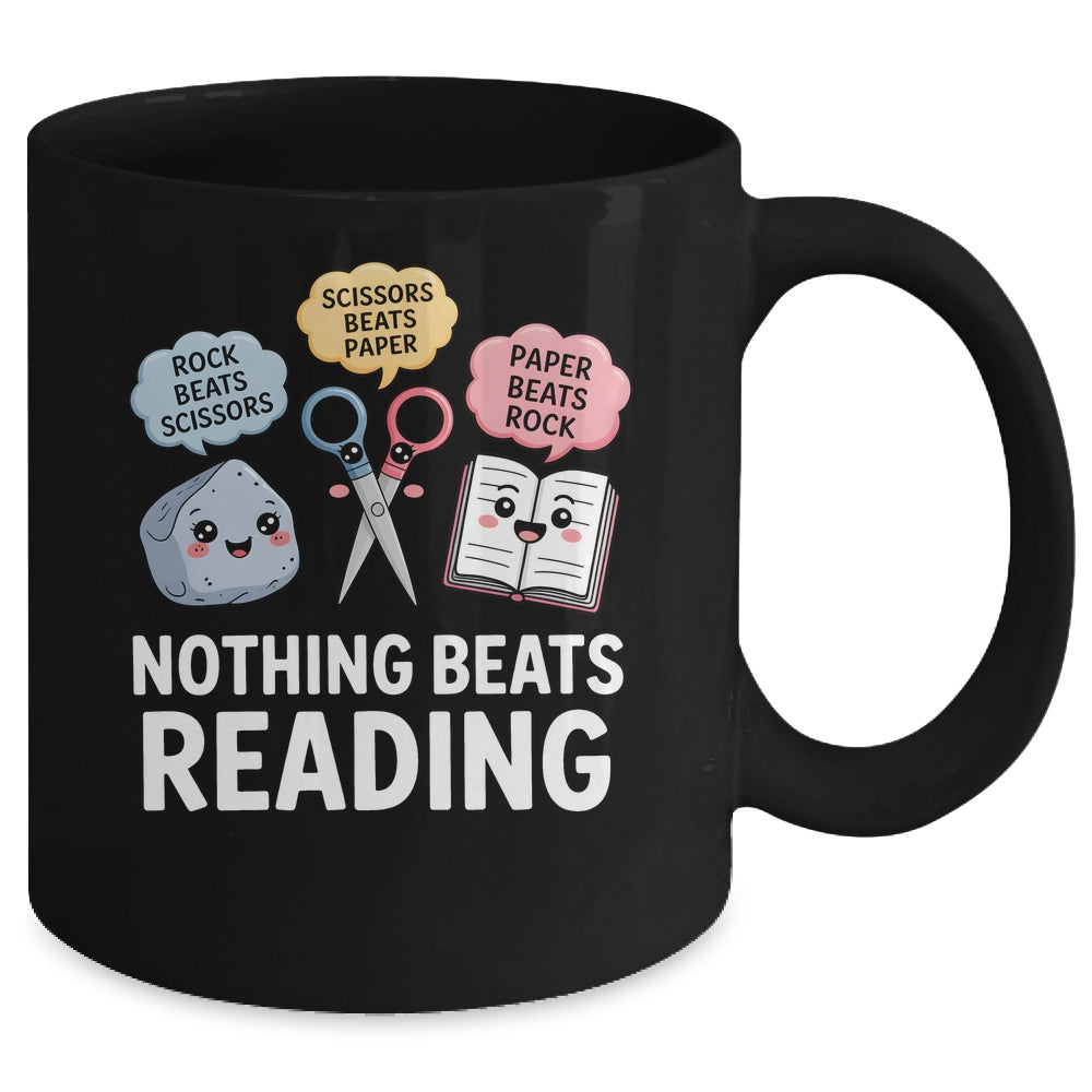 Nothing Beats Reading Rock Paper Scissors Funny Reading Book Mug | siriusteestore