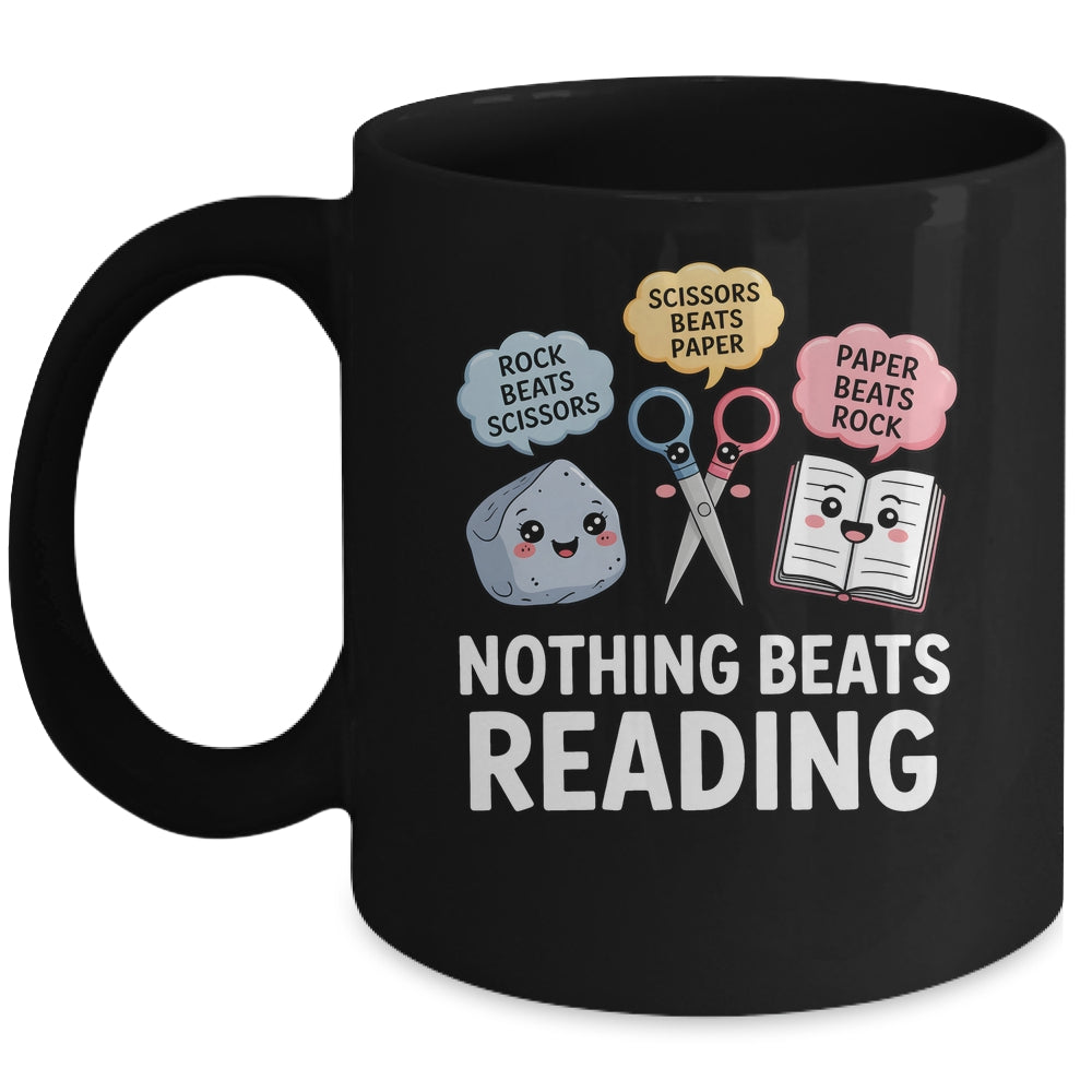 Nothing Beats Reading Rock Paper Scissors Funny Reading Book Mug | siriusteestore
