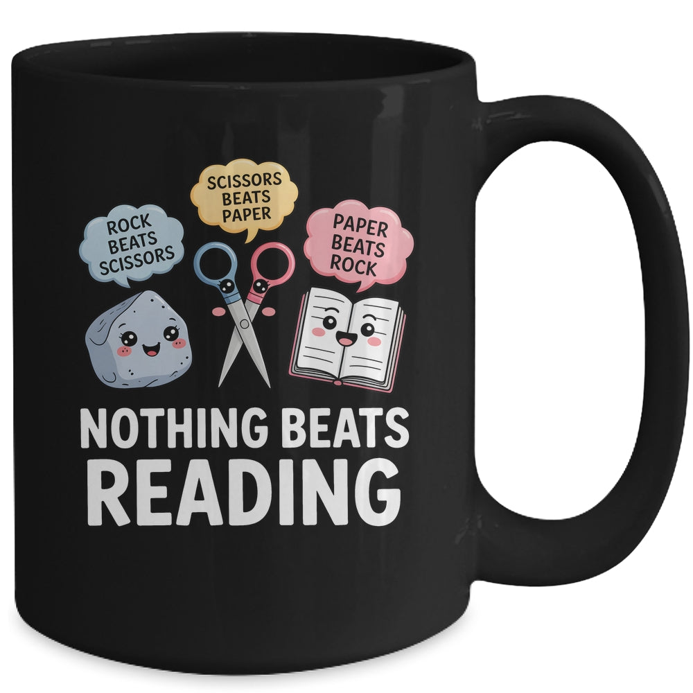 Nothing Beats Reading Rock Paper Scissors Funny Reading Book Mug | siriusteestore