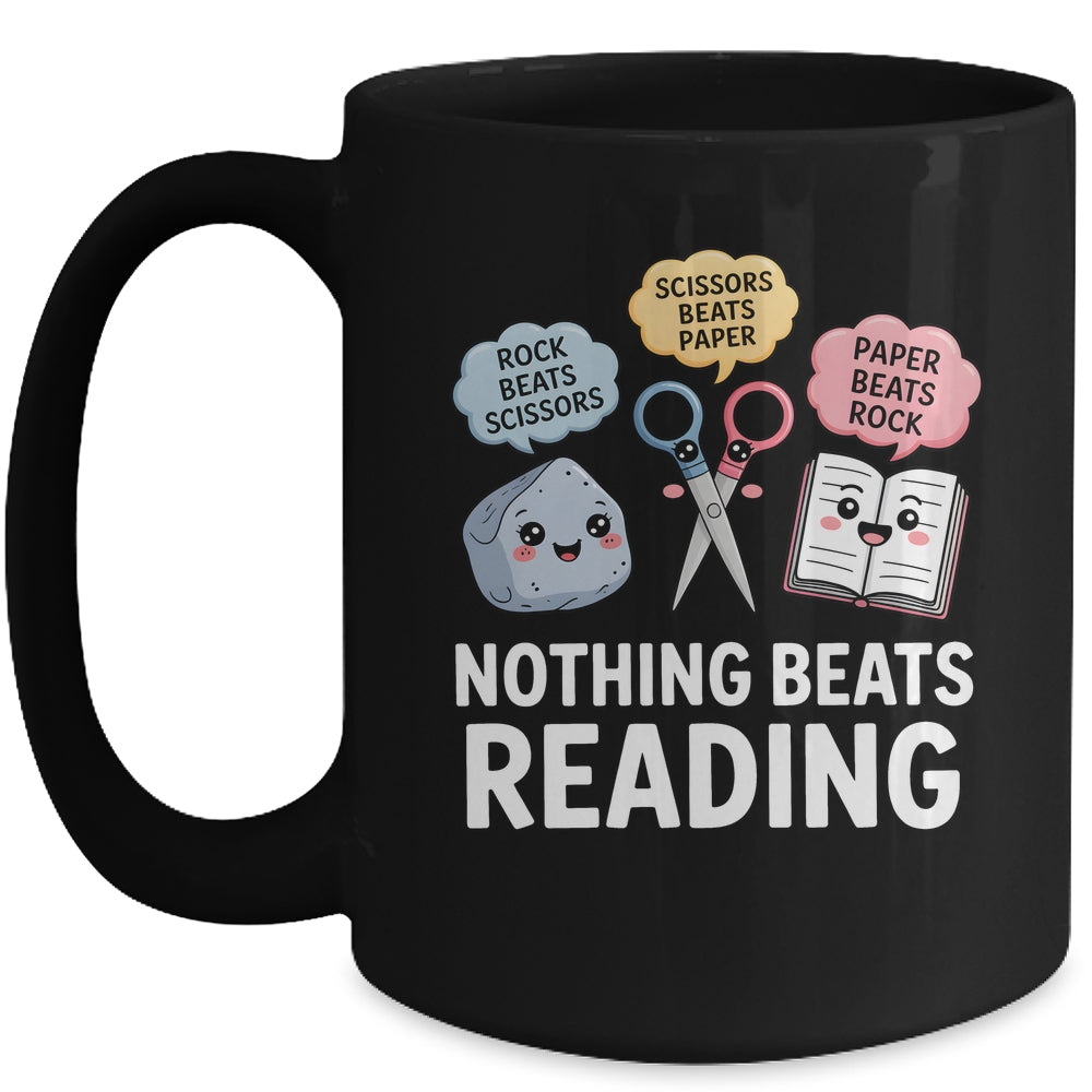 Nothing Beats Reading Rock Paper Scissors Funny Reading Book Mug | siriusteestore