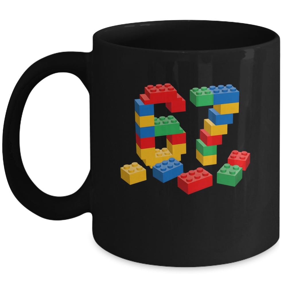 Number 67 Six Seven Meme Blocks Brick Birthday Builder Kids Mug | siriusteestore