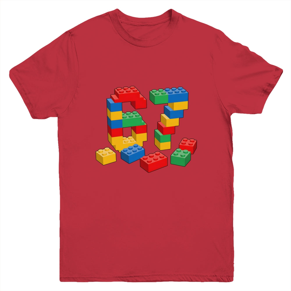 Number 67 Six Seven Meme Blocks Brick Birthday Builder Kids Youth Shirt | siriusteestore