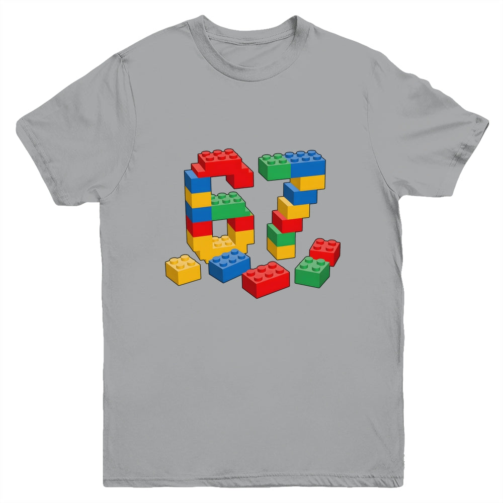 Number 67 Six Seven Meme Blocks Brick Birthday Builder Kids Youth Shirt | siriusteestore