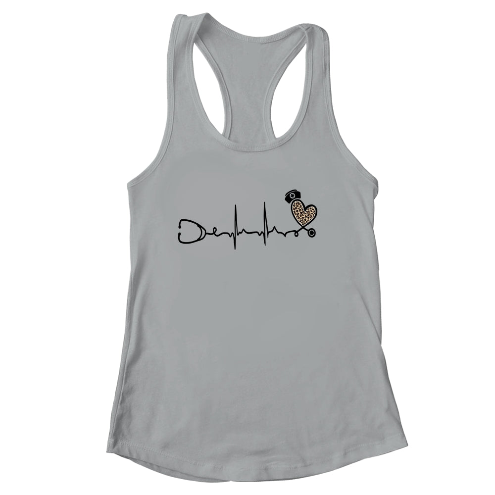 Nurse Stethoscope Heartbeat Leopard Nursing For Women Shirt & Tank Top | siriusteestore
